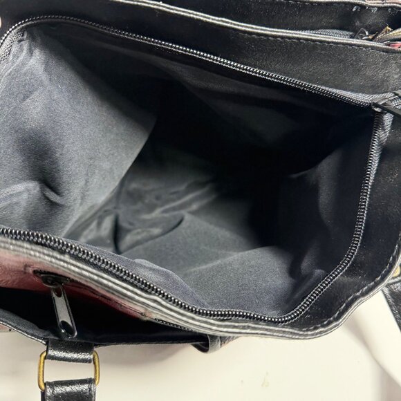 Vintage 80s Crazy Quilt Patchwork Leather Woven Detail Triple Entry Shoulder Bag - Picture 15 of 15